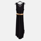 Tamsy Printed Umbrella Dress with Elastic Belt (One Size) - Black