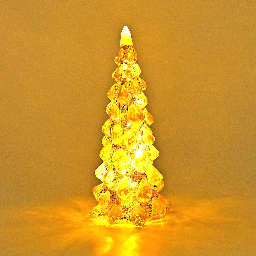 Tapered Glass Christmas Tree with Electroplating Thread - Built in 10L Copper Wire (CR2032x2 Battery Included) - Gold - White
