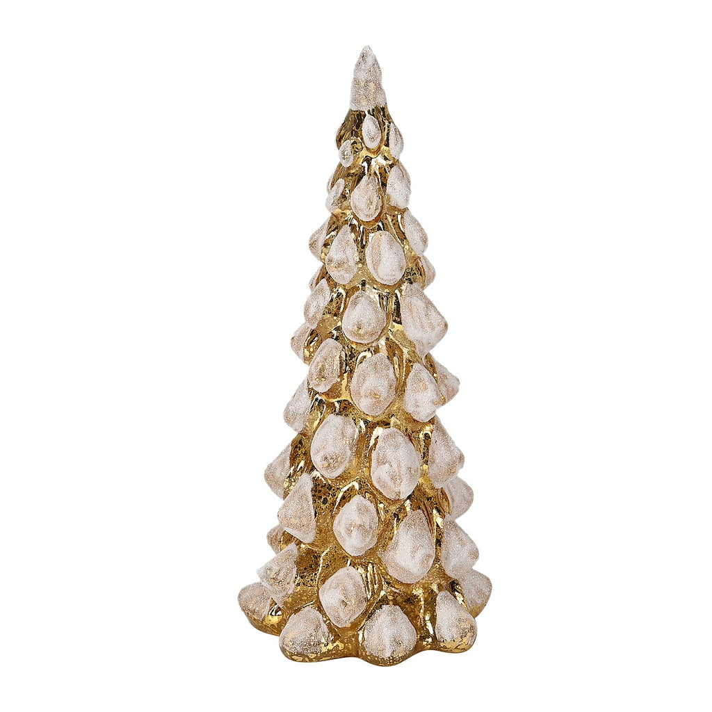 Tapered Glass Christmas Tree with Electroplating Thread - Built in 10L Copper Wire (CR2032x2 Battery Included) - Gold - White