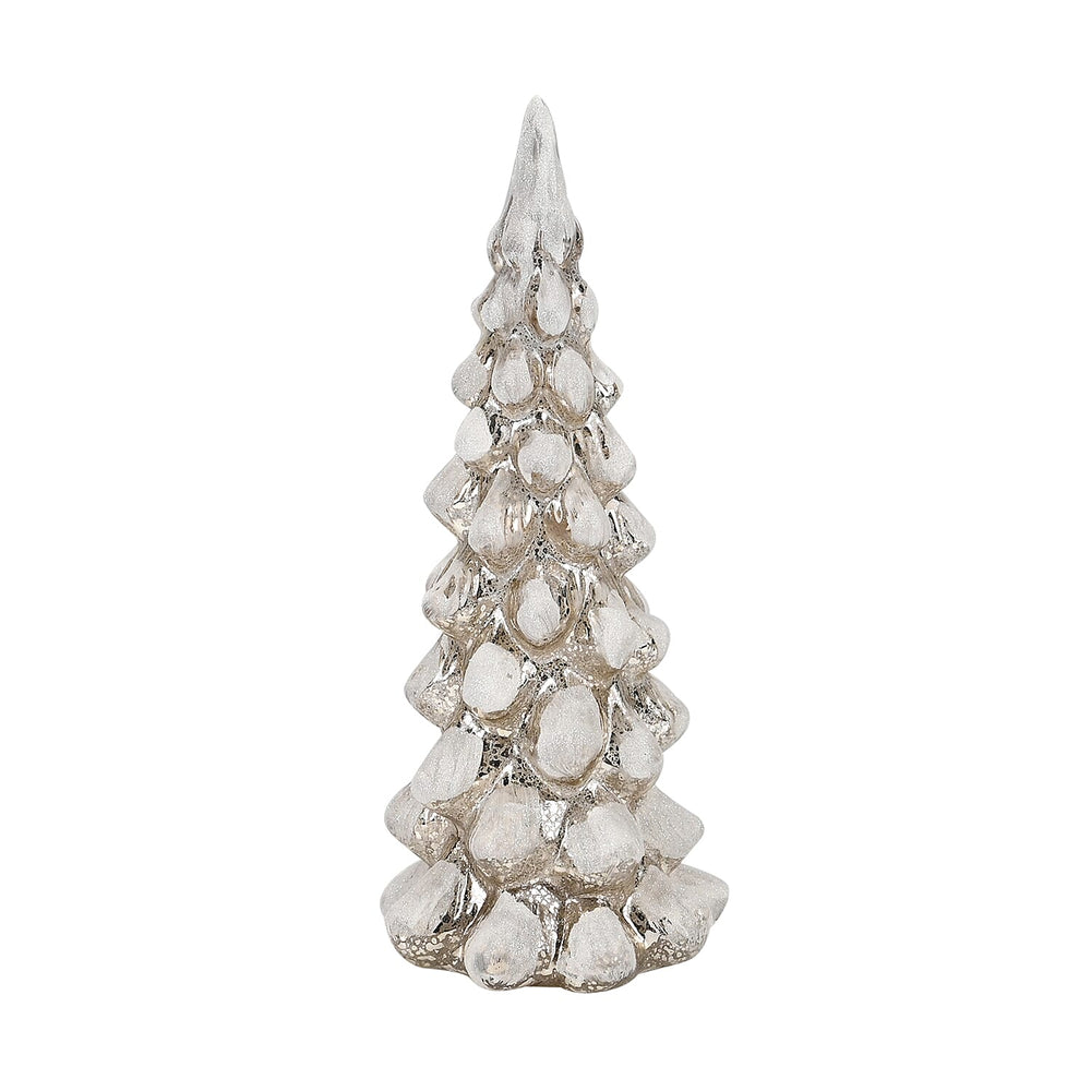 Tapered Glass Christmas Tree with Electroplating Thread - Built in 10L Copper Wire (CR2032x2 Battery Included) - Silver - White