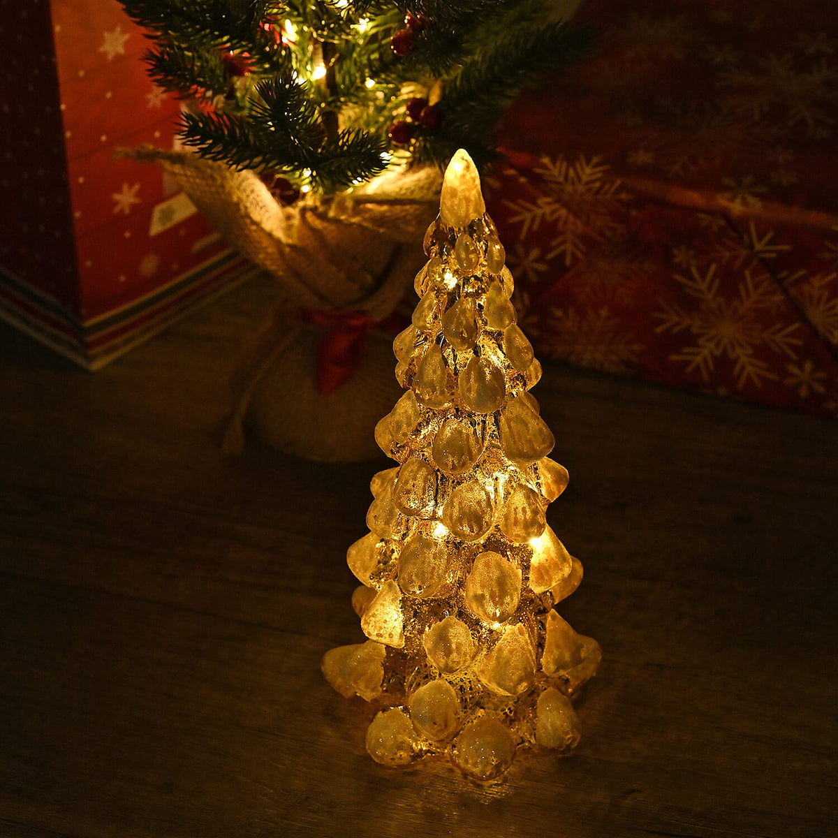Tapered Glass Christmas Tree with Electroplating Thread - Built in 10L Copper Wire