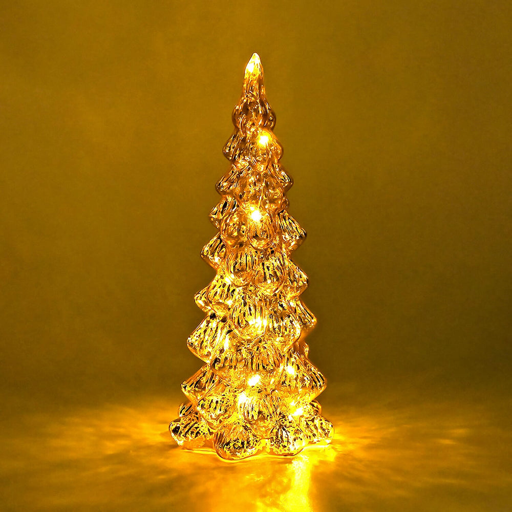 Tapered Glass LED Lighted Conical Christmas Tree With Electroplating Thread (Battery - CR2032X2, Incl.) - Gold