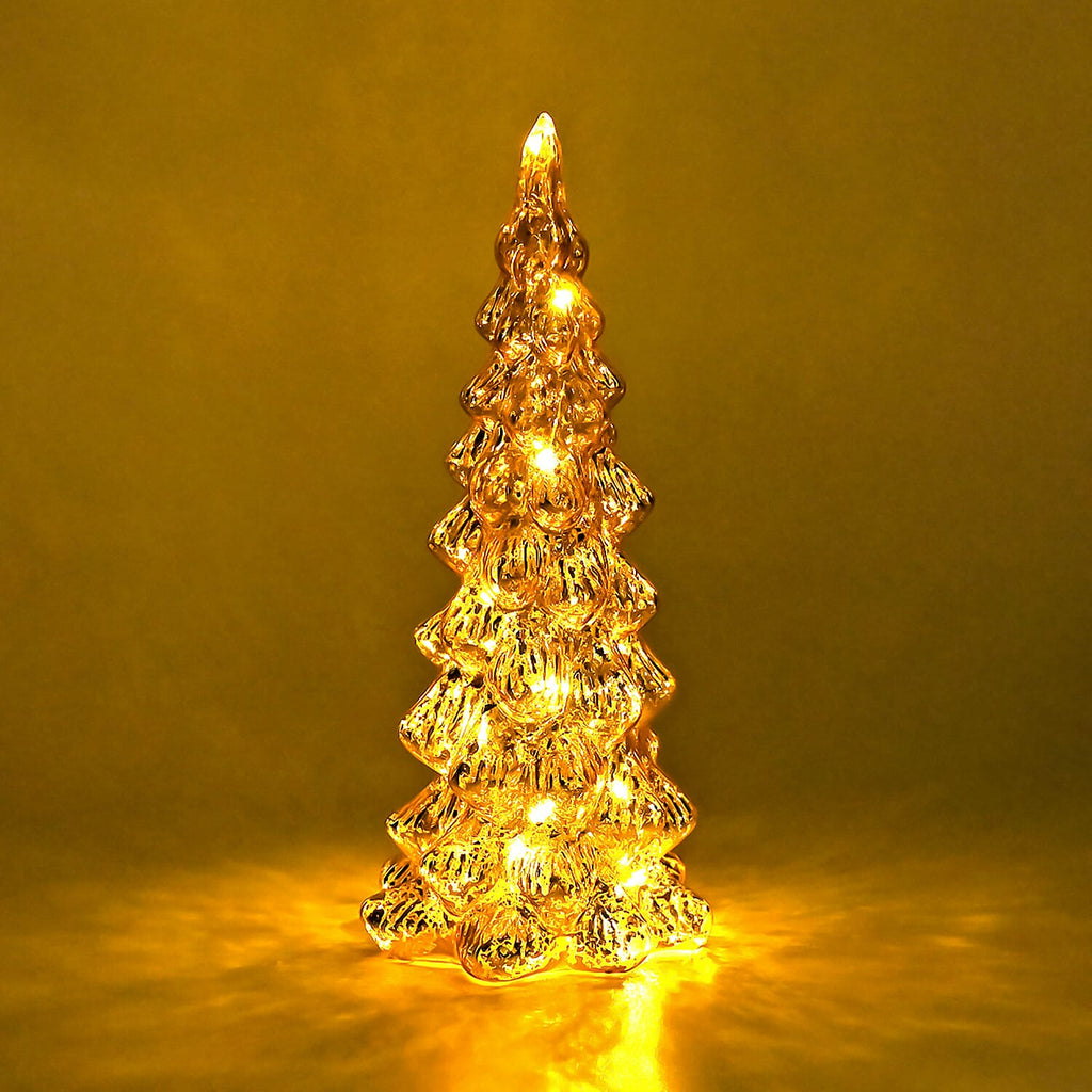 Tapered Glass LED Lighted Conical Christmas Tree With Electroplating Thread (Battery - CR2032X2, Incl.) - Gold