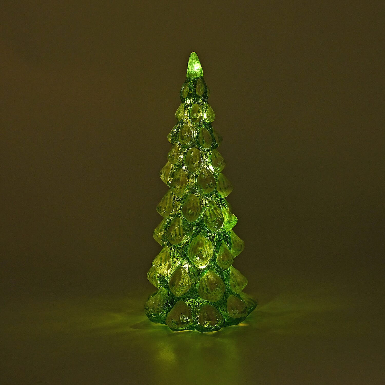 Tapered Glass LED Lighted Conical Christmas Tree With Electroplating Thread (Battery - CR2032X2, Incl.) - Green - White