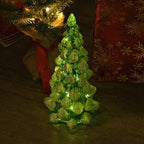 Tapered Glass LED Lighted Conical Christmas Tree With Electroplating Thread (Battery - CR2032X2, Incl.) - Green - White