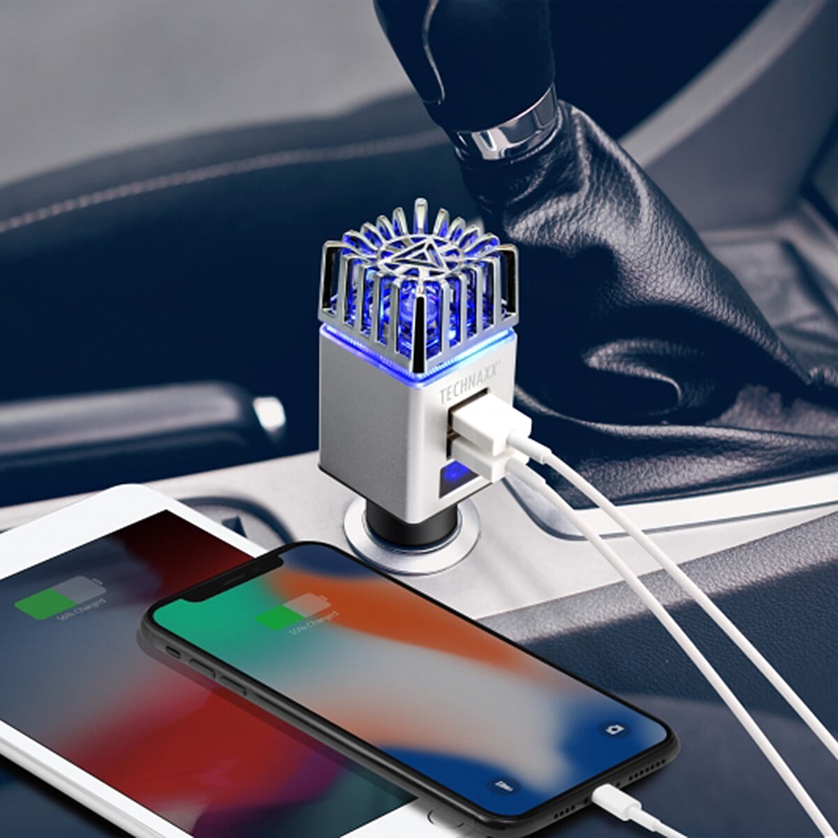 Technaxx Car Air Purifier for 12-24V Cigarette Lighter with 2x USB - Silver