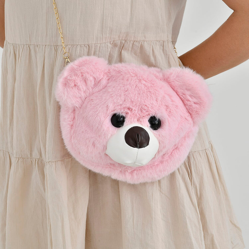 Cute Teddy Plush Crossbody Bag - Pink