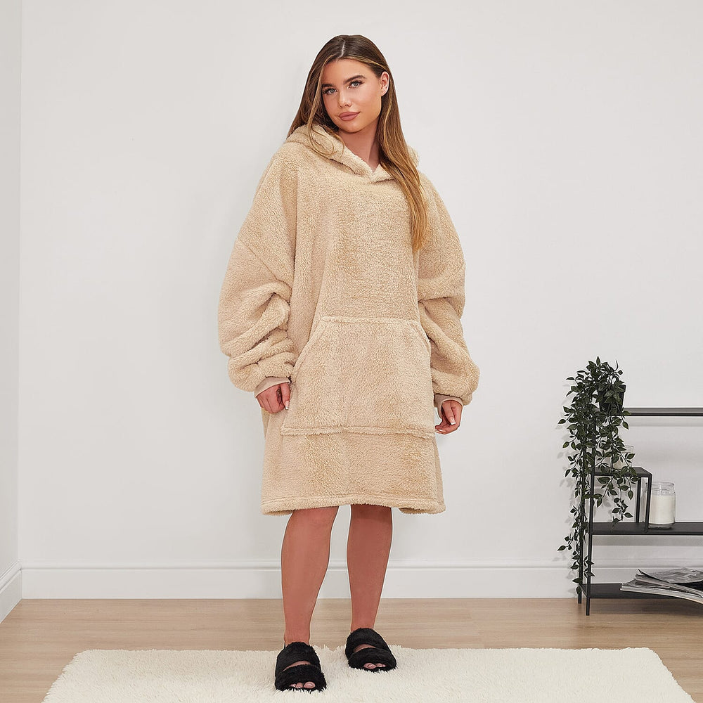 Teddy Fleece Hooded Blanket (One Size) - Beige