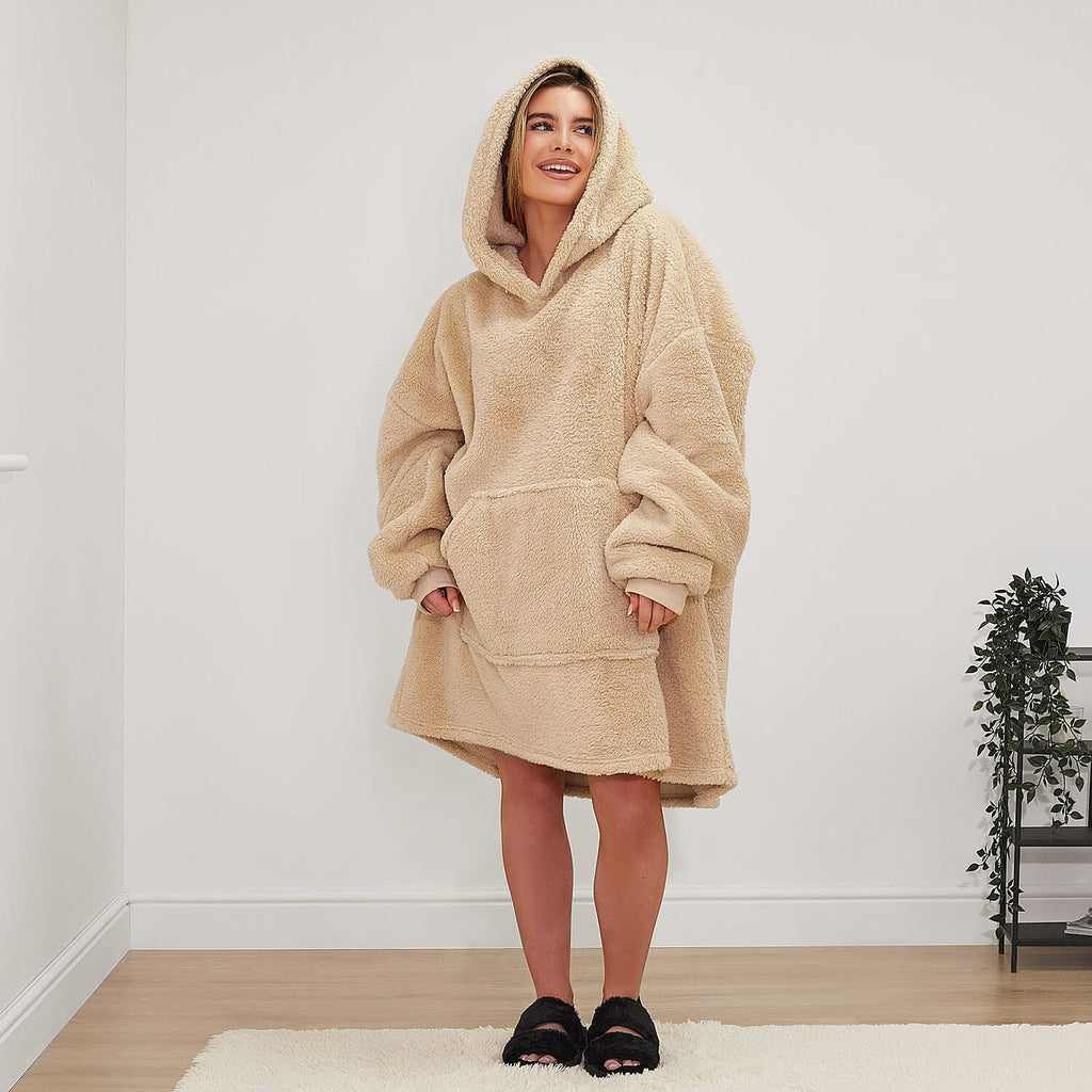 Teddy Fleece Hooded Blanket (One Size) - Beige