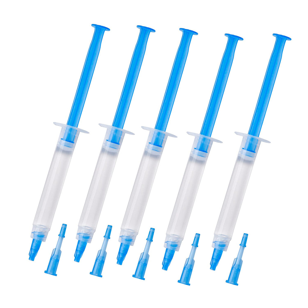 Teeth Whitening Gel Refill - Set of 5 x 3ml Syringes, Transparent - Blue, Safe Formula for LED Kits