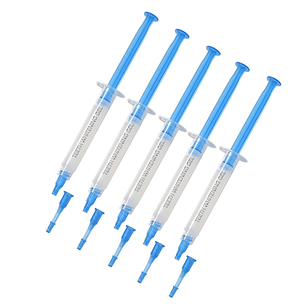Teeth Whitening Gel Refill - Set of 5 x 3ml Syringes, Transparent - Blue, Safe Formula for LED Kits