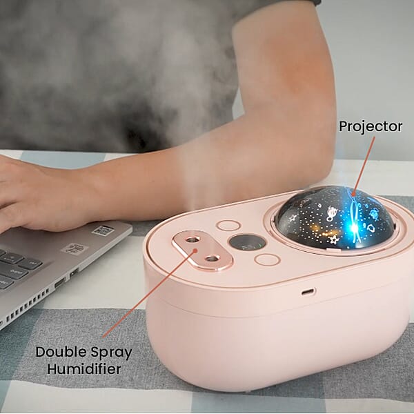 The Five Season -  Double Spray Projection Humidifier with Rose Fragrance Oil and USB Cable (Size 20X12X10 Cm) - Pink