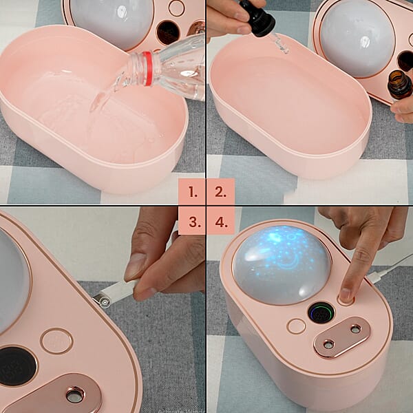 The Five Season -  Double Spray Projection Humidifier with Rose Fragrance Oil and USB Cable (Size 20X12X10 Cm) - Pink