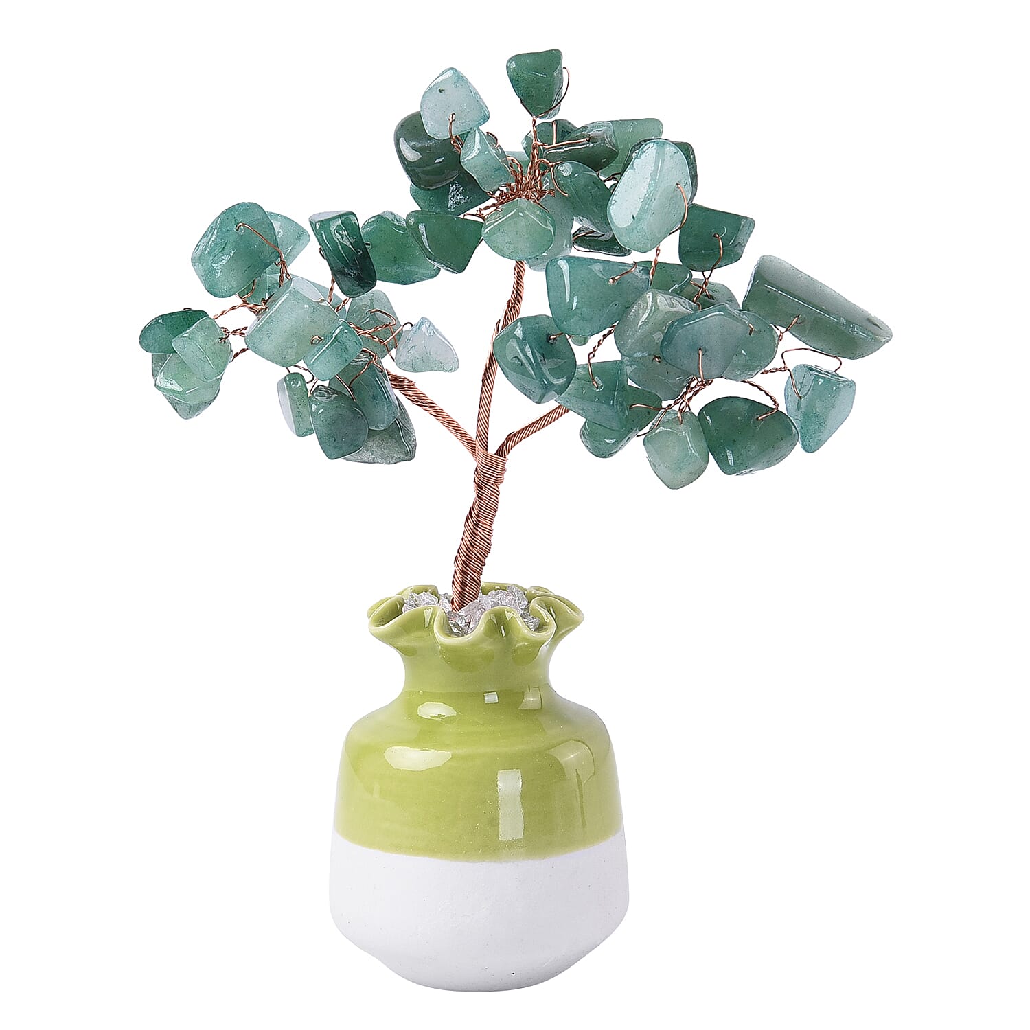 Close Out Deal - Gemstone Tree in Porcelain Vase with 10ml Essential Oil and Artificial Bouquet in Gift Box - Green Aventurine