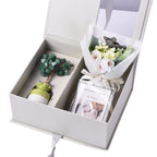 Close Out Deal - Gemstone Tree in Porcelain Vase with 10ml Essential Oil and Artificial Bouquet in Gift Box - Green Aventurine