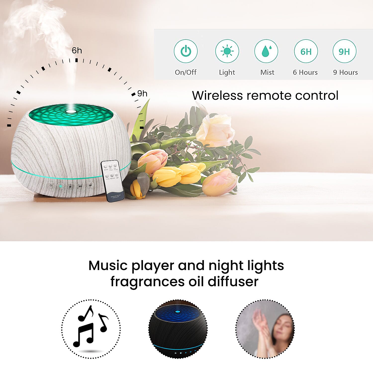 The 5th Season Luxury Cool Mist SPA Aroma Humidifier, Lamp, Bluetooth Speaker with Remote and 6 Fragrance Oils - 1000ml