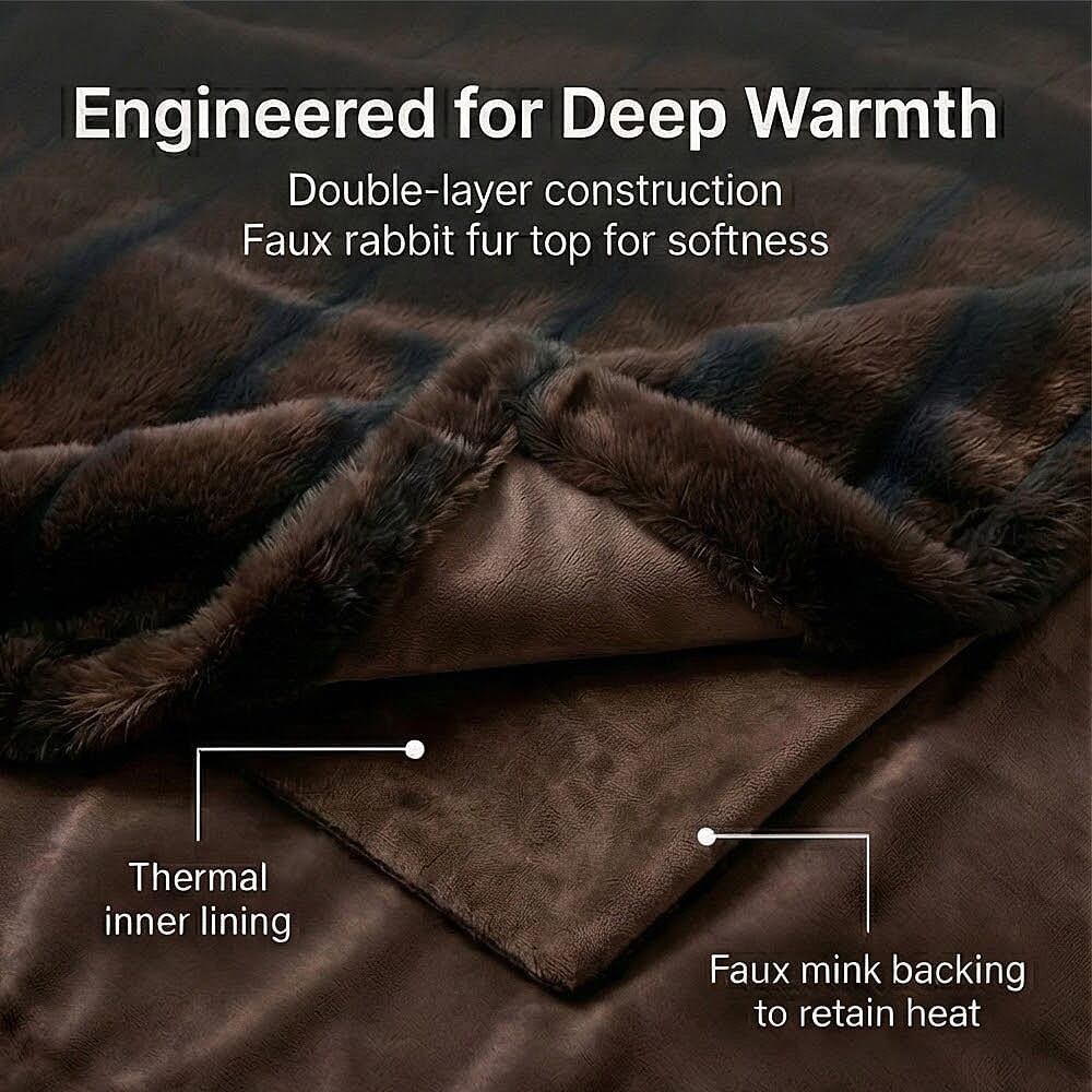 The Heaviest Weight Blanket at TJC - 1000 GSM Sumptuous Faux Rabbit Fur Double Layer Blanket With Thermal Lining Faux Mink Backing For Insulation (180x150 Cm) - Brown