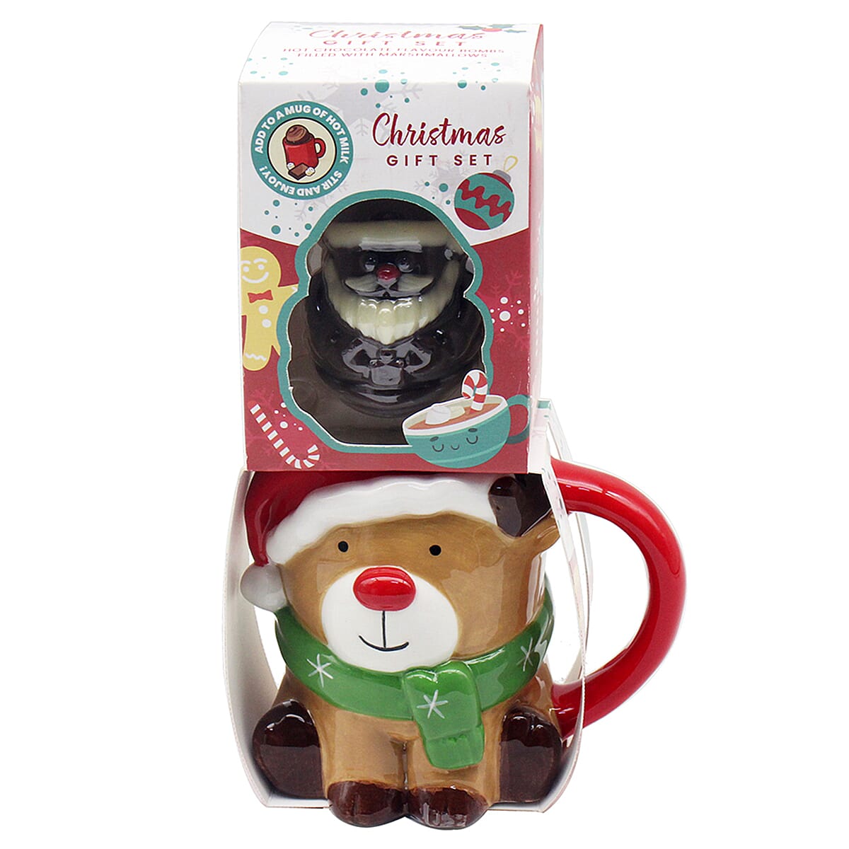 The Leonardo Collection Reindeer Mug & Choc Bomb Christmas Gift Set - Brown