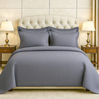 The Luxe Collection - 6 Piece Cotton Vertical Satin Stripe Duvet Cover Set - Inc. 1 Duvet Cover, 1 Fitted Sheet with 2 Housewife & 2 Oxford Pillowcases (King) - Grey