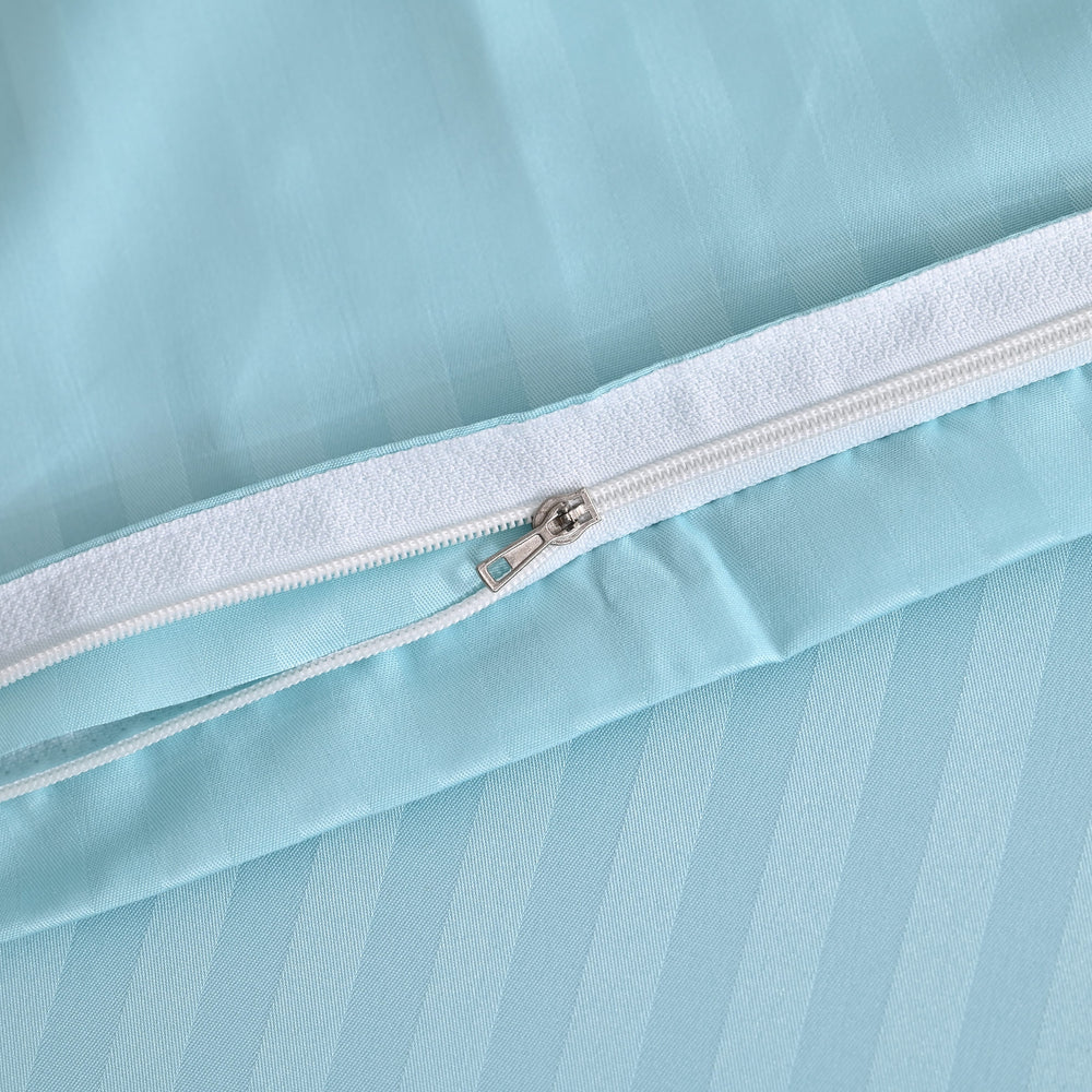 The Luxe Collection - 6 Piece Cotton Vertical Satin Stripe Duvet Cover Set - Inc. 1 Duvet Cover, 1 Fitted Sheet with 2 Housewife & 2 Oxford Pillowcases (King) - Aqua