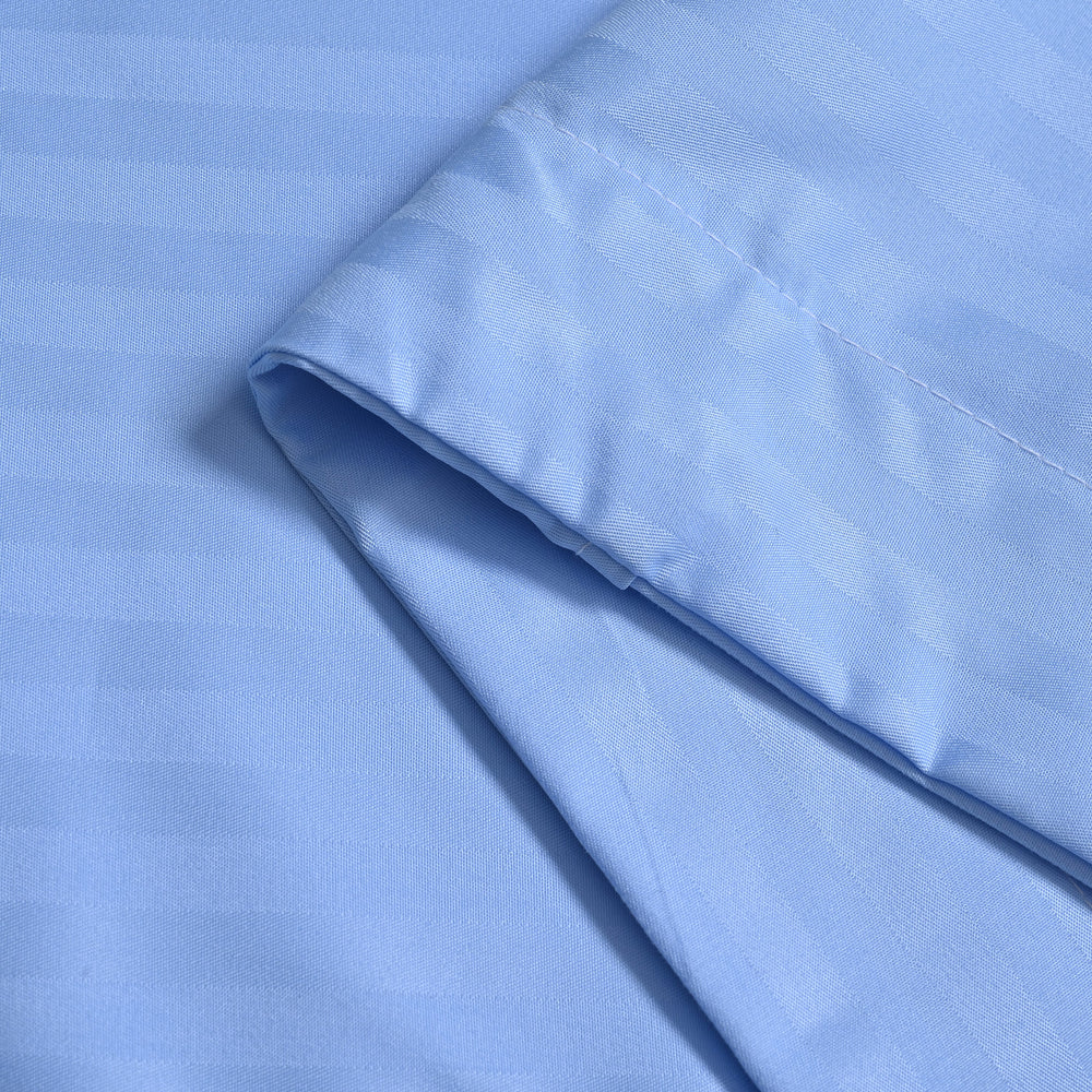 The Luxe Collection - 6 Piece Cotton Vertical Satin Stripe Duvet Cover Set - Inc. 1 Duvet Cover, 1 Fitted Sheet with 2 Housewife & 2 Oxford Pillowcases (Double) - Light Blue