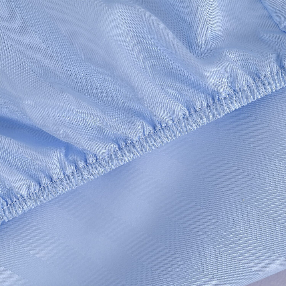 The Luxe Collection - 6 Piece Cotton Vertical Satin Stripe Duvet Cover Set - Inc. 1 Duvet Cover, 1 Fitted Sheet with 2 Housewife & 2 Oxford Pillowcases (Double) - Light Blue
