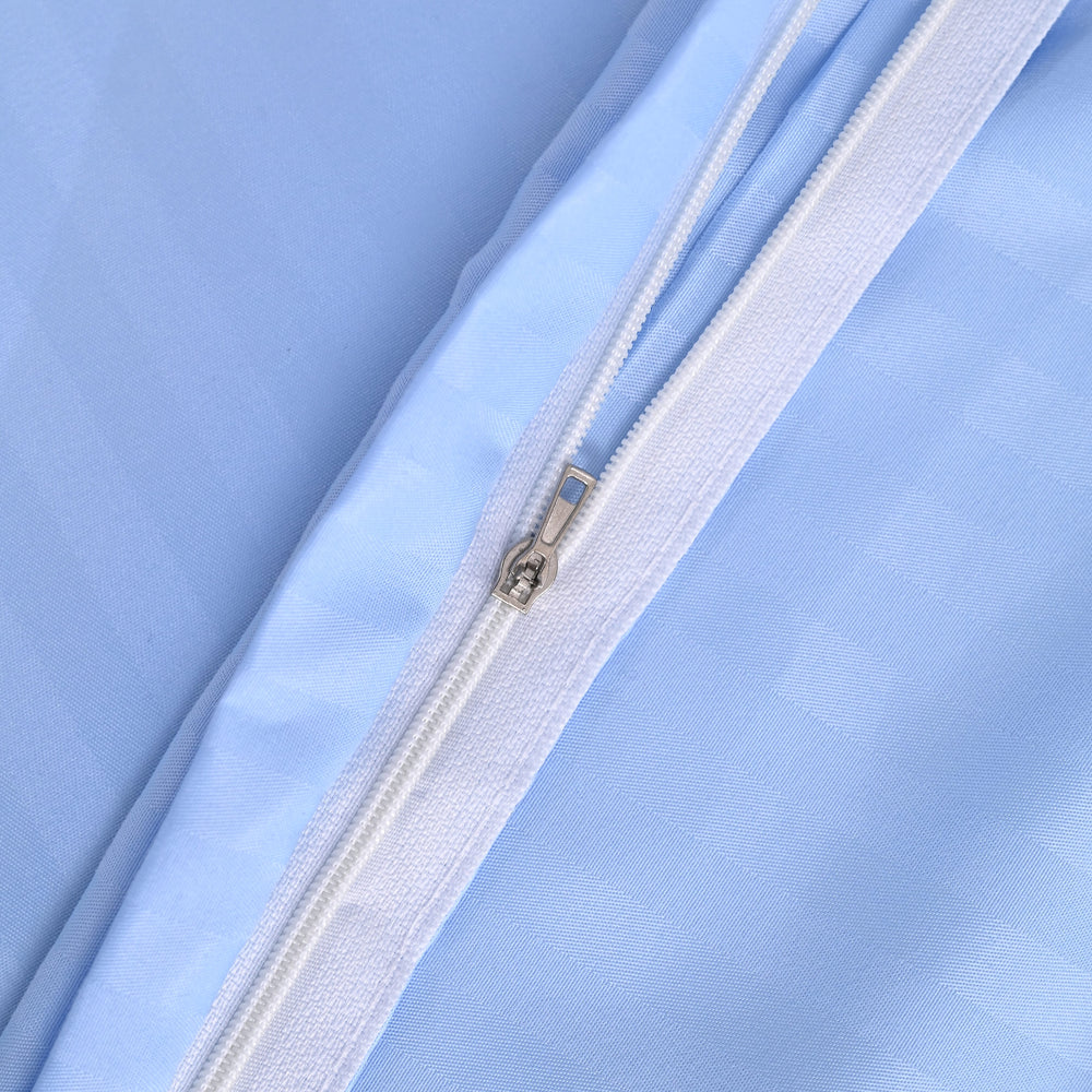 The Luxe Collection - 6 Piece Cotton Vertical Satin Stripe Duvet Cover Set - Inc. 1 Duvet Cover, 1 Fitted Sheet with 2 Housewife & 2 Oxford Pillowcases (Double) - Light Blue
