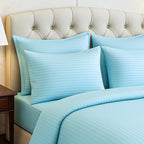 The Luxe Collection - 6 Piece Cotton Vertical Satin Stripe Duvet Cover Set - Inc. 1 Duvet Cover, 1 Fitted Sheet with 2 Housewife & 2 Oxford Pillowcases (Double) - Aqua