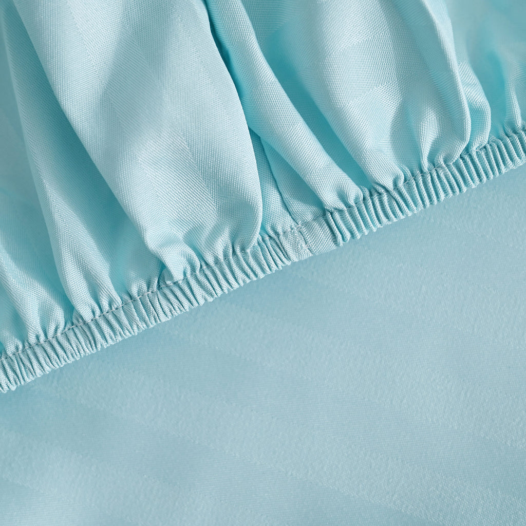 The Luxe Collection - 6 Piece Cotton Vertical Satin Stripe Duvet Cover Set - Inc. 1 Duvet Cover, 1 Fitted Sheet with 2 Housewife & 2 Oxford Pillowcases (Double) - Aqua