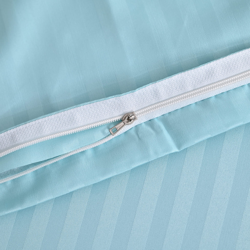 The Luxe Collection - 6 Piece Cotton Vertical Satin Stripe Duvet Cover Set - Inc. 1 Duvet Cover, 1 Fitted Sheet with 2 Housewife & 2 Oxford Pillowcases (Double) - Aqua