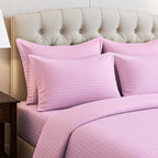 The Luxe Collection - 6 Piece Cotton Vertical Satin Stripe Duvet Cover Set - Inc. 1 Duvet Cover, 1 Fitted Sheet with 2 Housewife & 2 Oxford Pillowcases (Double) - Pink