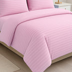 The Luxe Collection - 6 Piece Cotton Vertical Satin Stripe Duvet Cover Set - Inc. 1 Duvet Cover, 1 Fitted Sheet with 2 Housewife & 2 Oxford Pillowcases (Double) - Pink