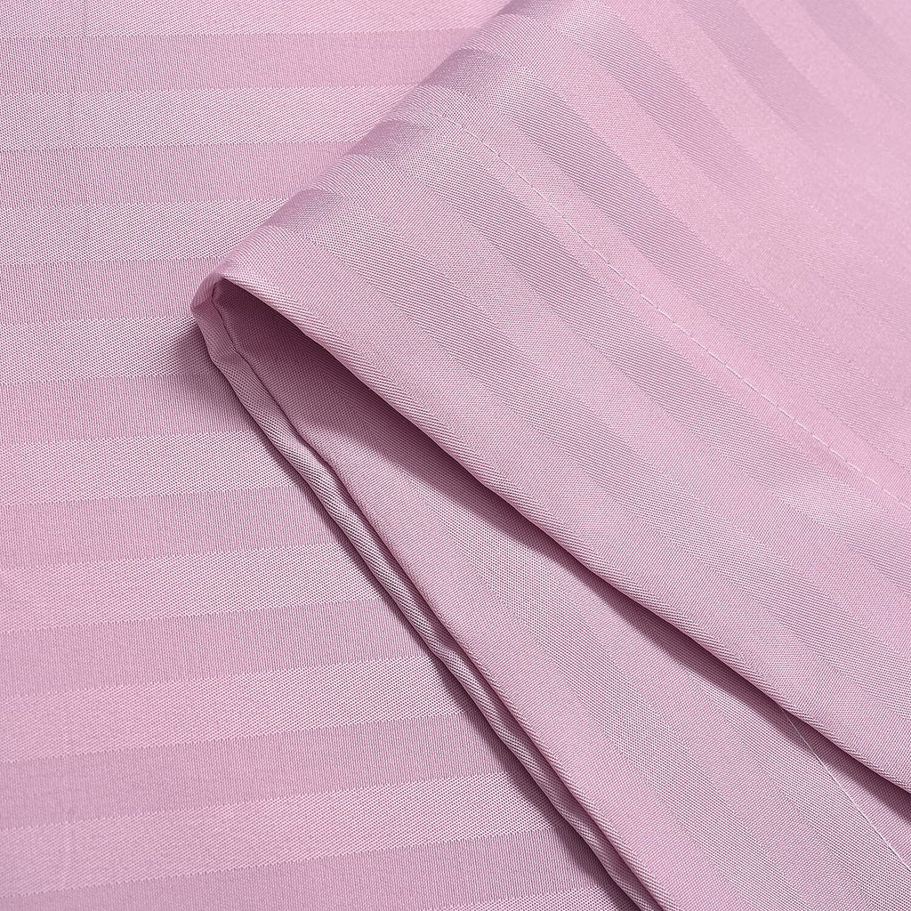 The Luxe Collection - 6 Piece Cotton Vertical Satin Stripe Duvet Cover Set - Inc. 1 Duvet Cover, 1 Fitted Sheet with 2 Housewife & 2 Oxford Pillowcases (Double) - Pink