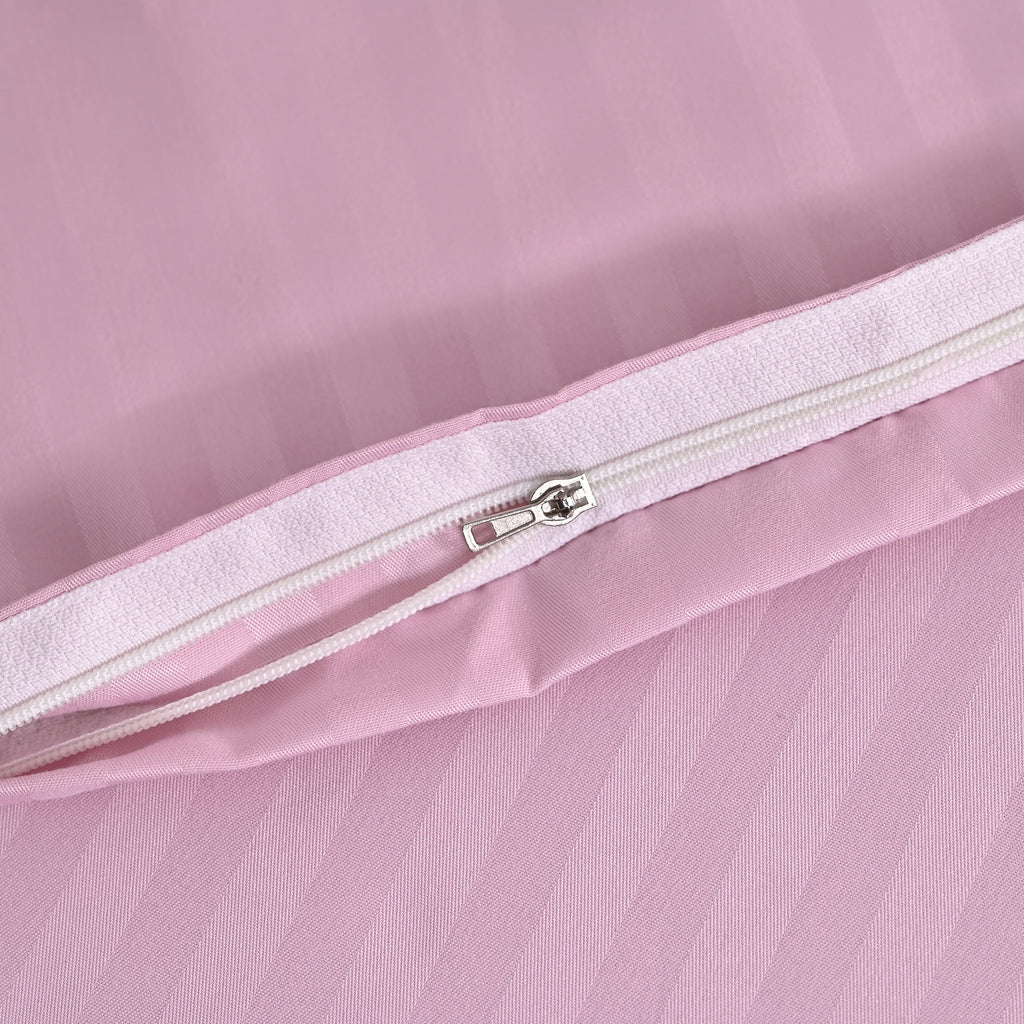 The Luxe Collection - 6 Piece Cotton Vertical Satin Stripe Duvet Cover Set - Inc. 1 Duvet Cover, 1 Fitted Sheet with 2 Housewife & 2 Oxford Pillowcases (Double) - Pink