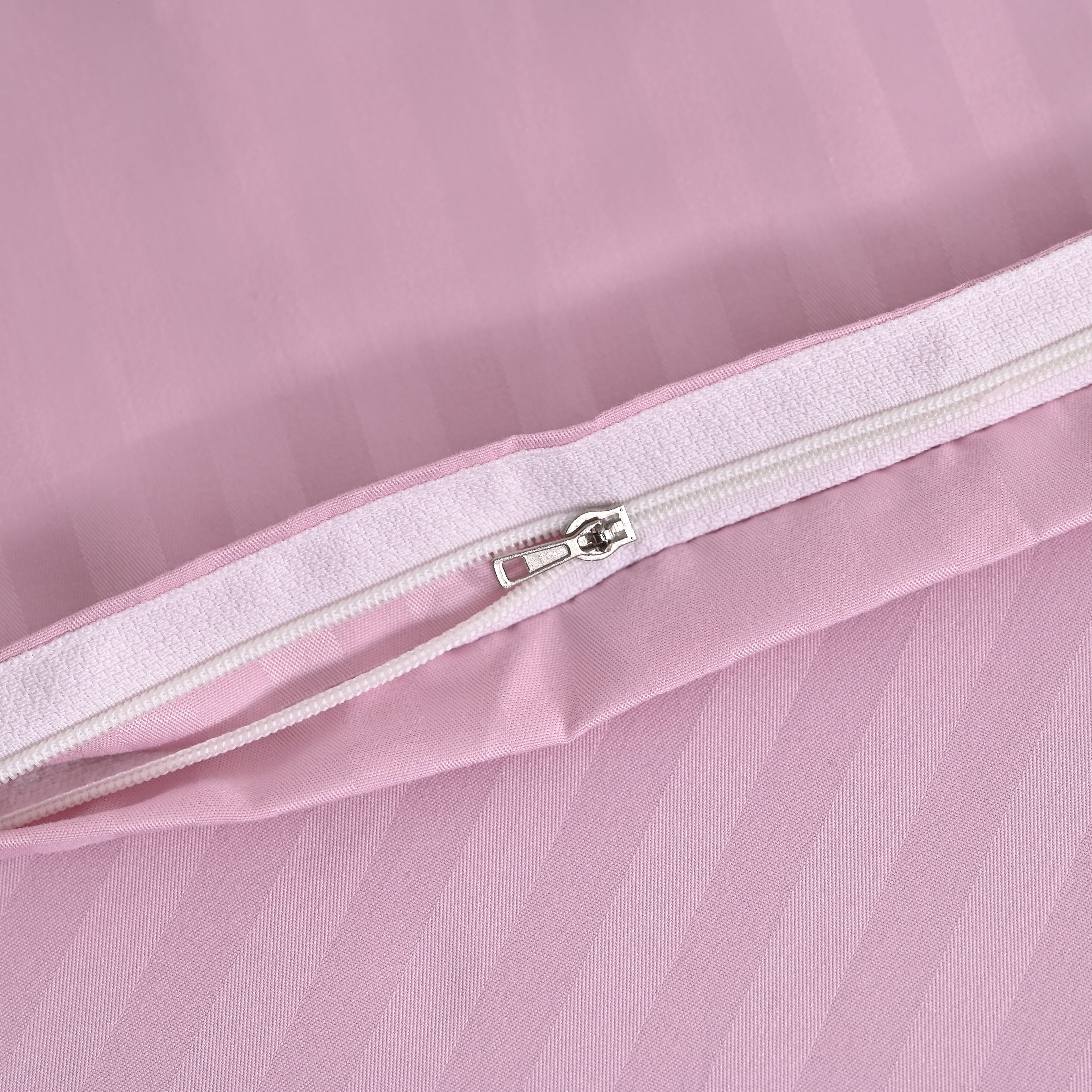 The Luxe Collection - 6 Piece Cotton Vertical Satin Stripe Duvet Cover Set - Inc. 1 Duvet Cover, 1 Fitted Sheet with 2 Housewife & 2 Oxford Pillowcases (Double) - Pink