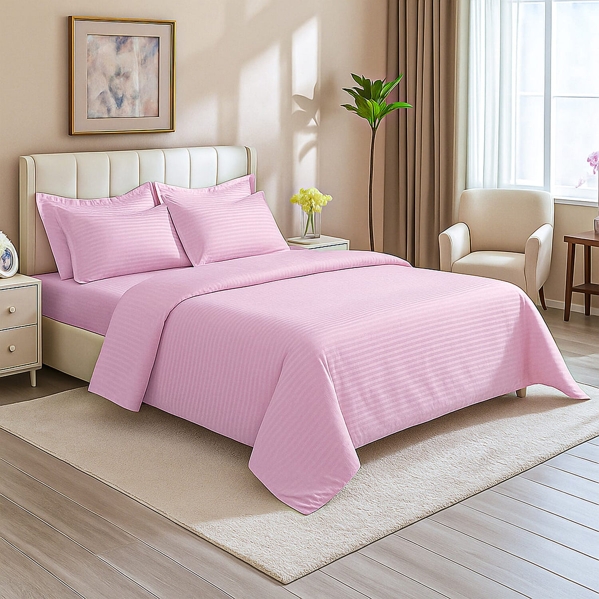 The Luxe Collection - 6 Piece Cotton Vertical Satin Stripe Duvet Cover Set - Inc. 1 Duvet