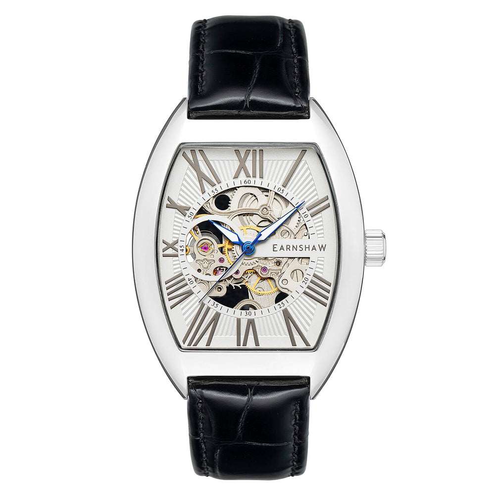 Thomas Earnshaw Automatic Movt. Silver White Dial 5ATM Water Resistance Mens Watch with Genuine Leather Strap