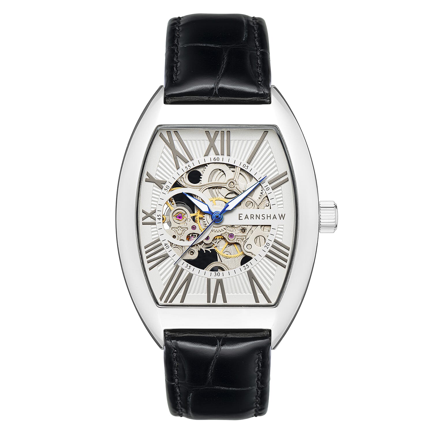 Thomas Earnshaw Automatic Movt. Silver White Dial 5ATM Water Resistance Mens Watch with Genuine Leather Strap