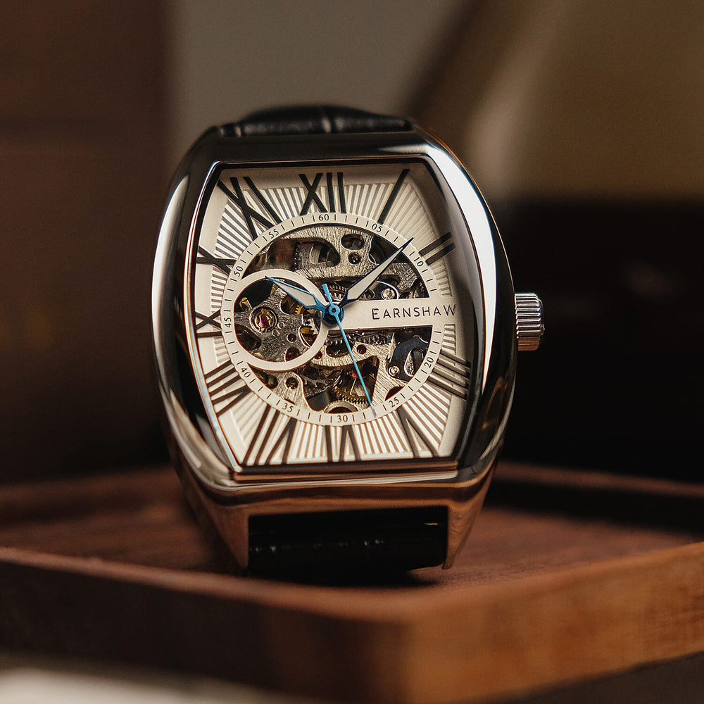 Thomas Earnshaw Automatic Movt. Silver White Dial 5ATM Water Resistance Mens Watch with Genuine Leather Strap