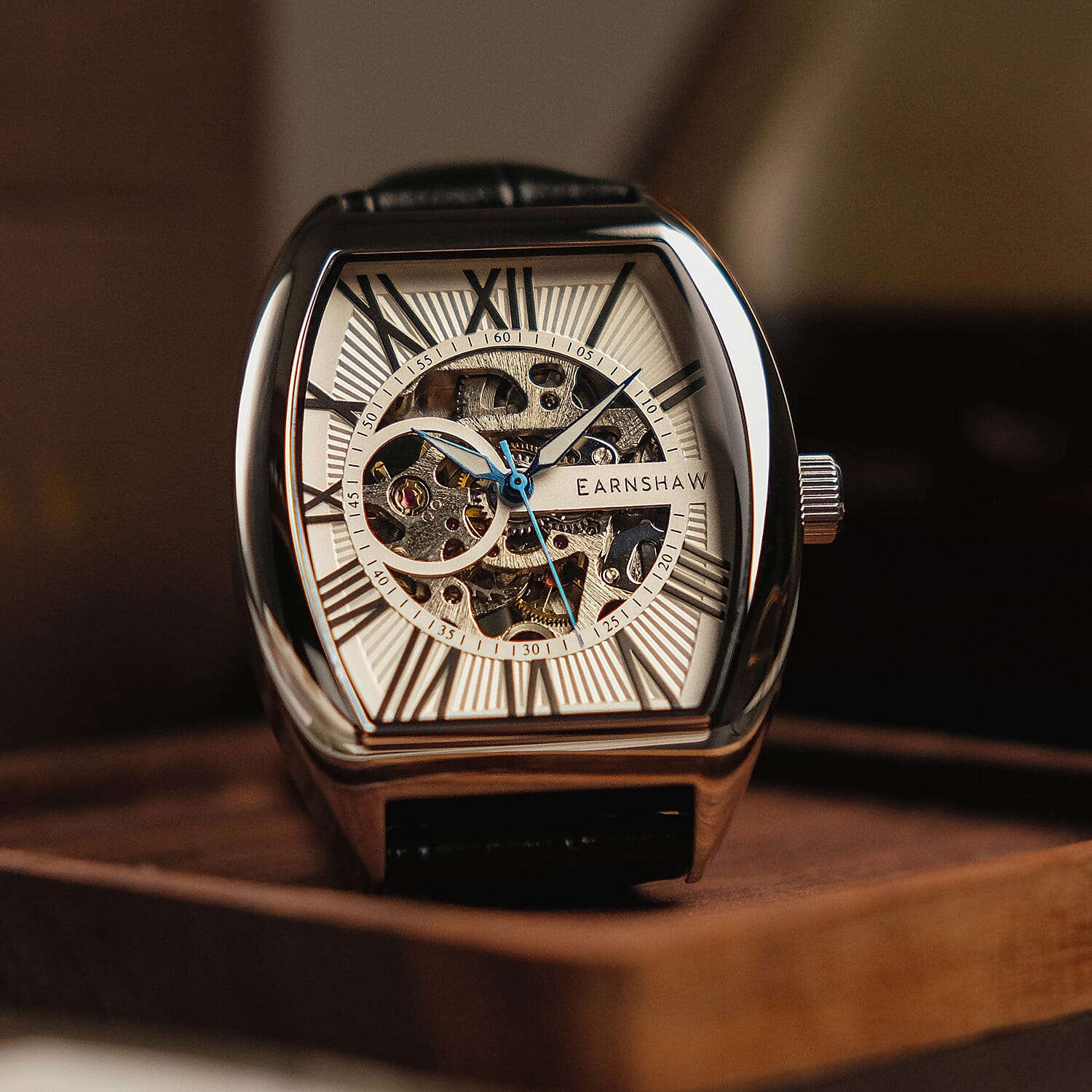 Thomas Earnshaw Automatic Movt. Silver White Dial 5ATM Water Resistance Mens Watch with Genuine Leather Strap