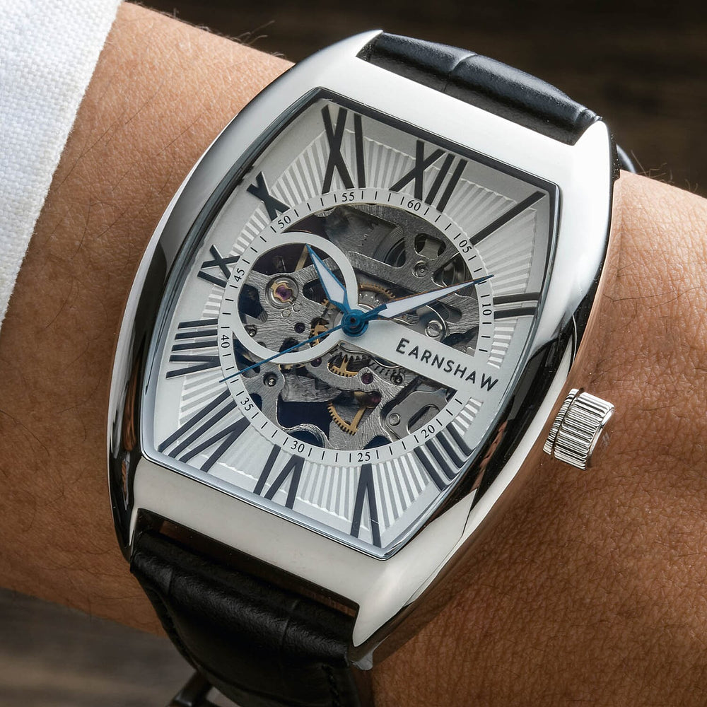 Thomas Earnshaw Automatic Movt. Silver White Dial 5ATM Water Resistance Mens Watch with Genuine Leather Strap