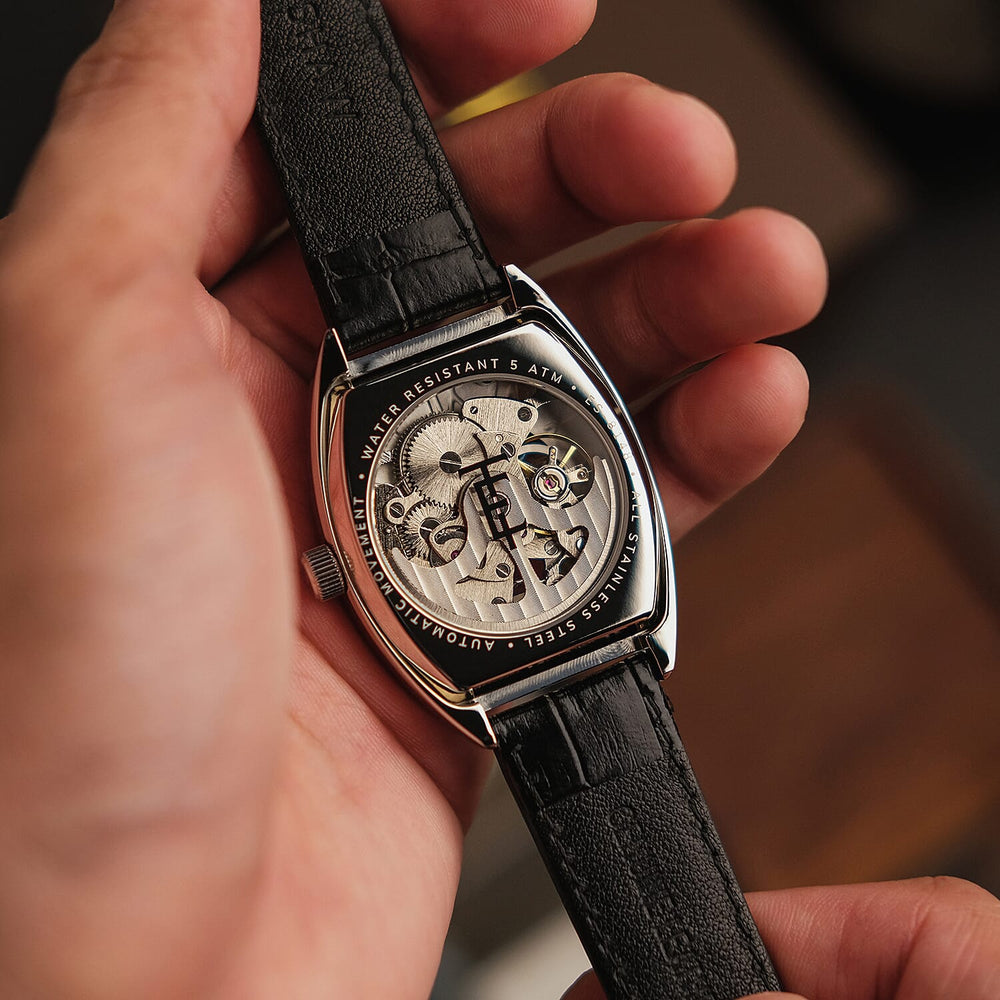 Thomas Earnshaw Automatic Movt. Silver White Dial 5ATM Water Resistance Mens Watch with Genuine Leather Strap