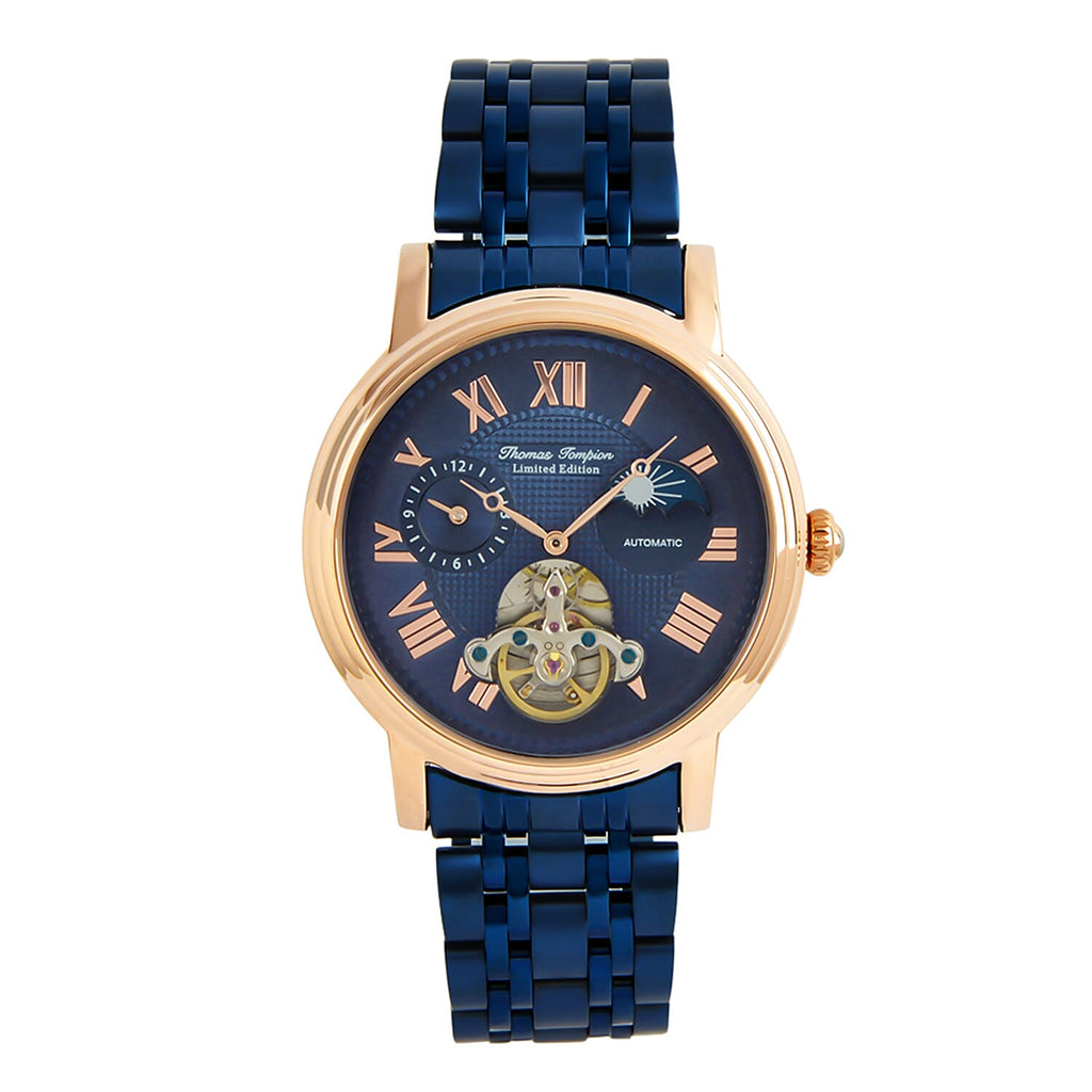Thomas Tompion Automatic Movt. 3ATM Water Resistance Blue Dial Mens Watch with Blue Stainless Steel Strap