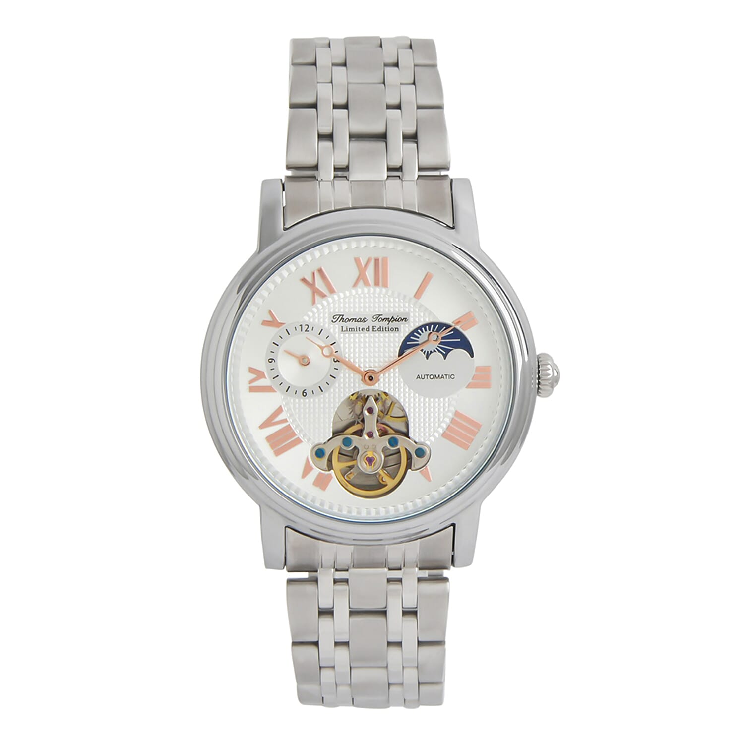 Thomas Tompion Automatic Movt. 3ATM Water Resistance Silver Dial Mens Watch with Silver Colour Stainless Steel Strap