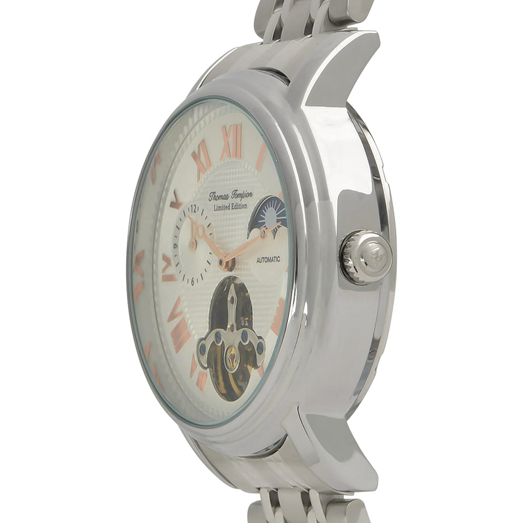Thomas Tompion Automatic Movt. 3ATM Water Resistance Silver Dial Mens Watch with Silver Colour Stainless Steel Strap