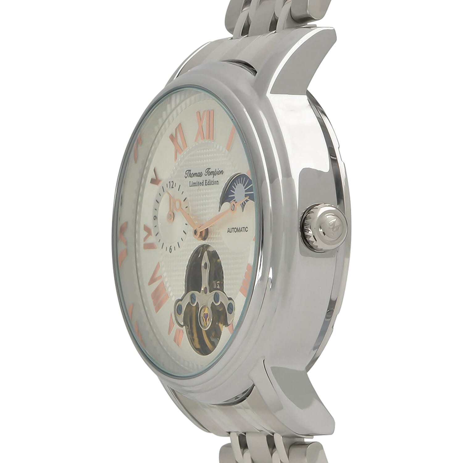 Thomas Tompion Automatic Movt. 3ATM Water Resistance Silver Dial Mens Watch with Silver Colour Stainless Steel Strap