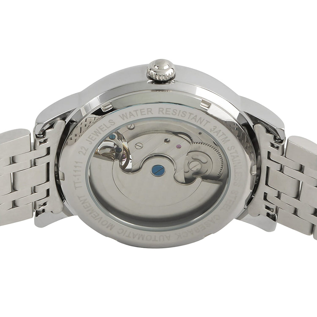Thomas Tompion Automatic Movt. 3ATM Water Resistance Silver Dial Mens Watch with Silver Colour Stainless Steel Strap