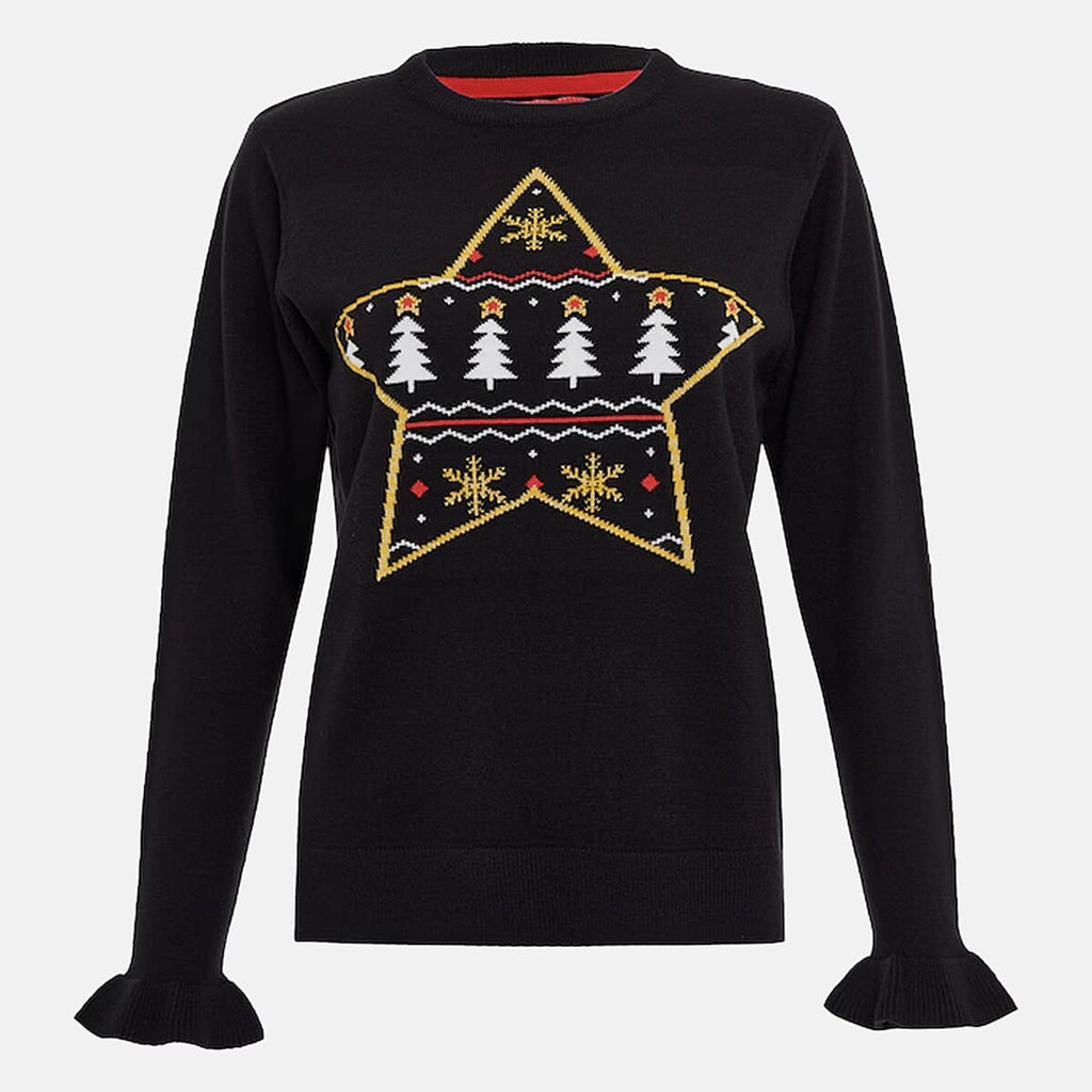Threadbare Star Design Christmas Jumper (Size 12) - Black