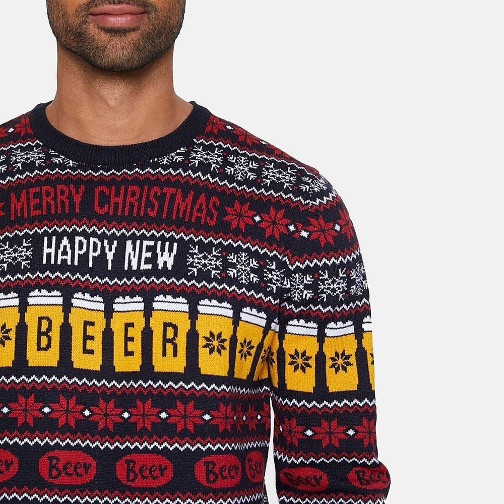 Threadbare Happy New Beer Design Christmas Jumper (Size XXL) - Navy