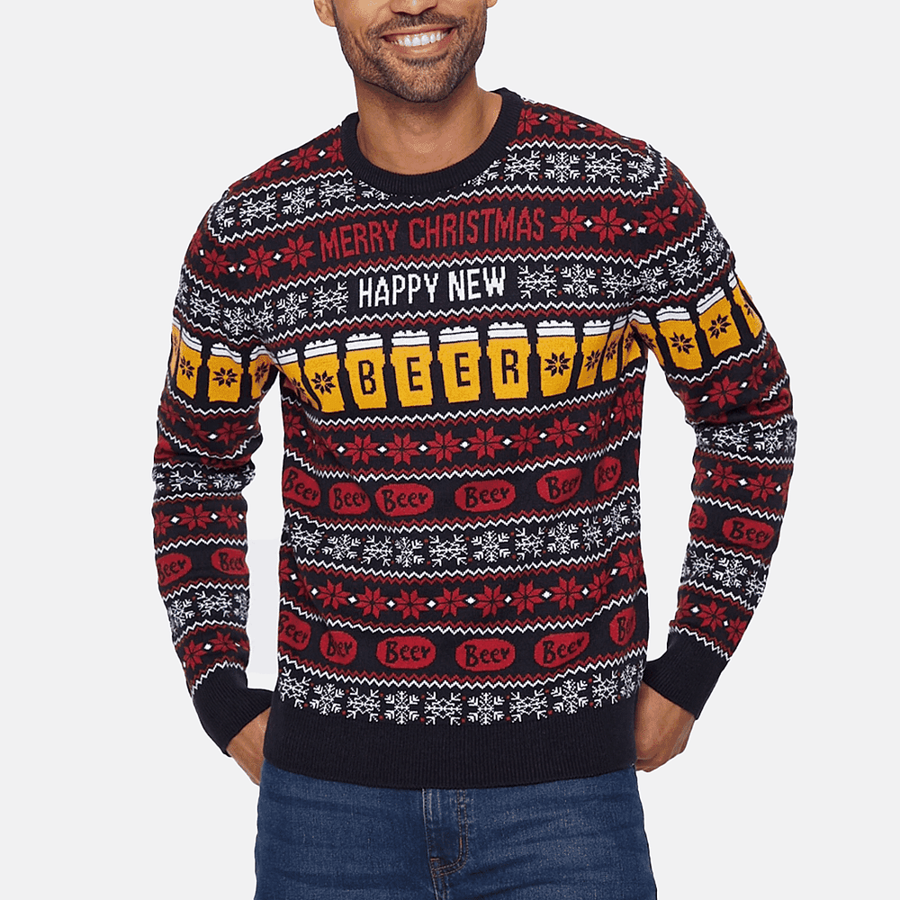Threadbare Happy New Beer Design Christmas Jumper (Size XXL) - Navy